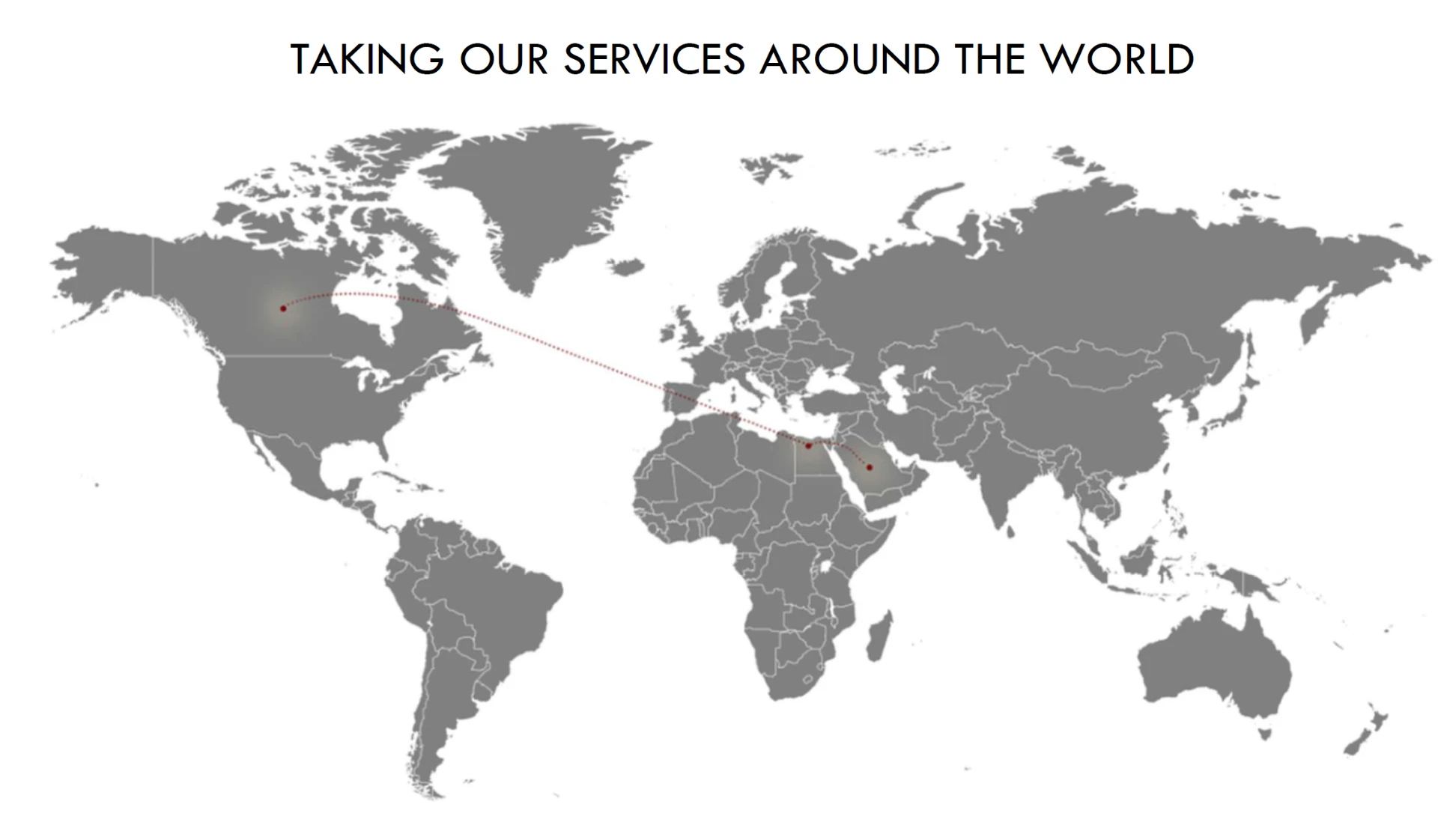 World map showing HG Holding services reaching Egypt, Saudi Arabia and North America