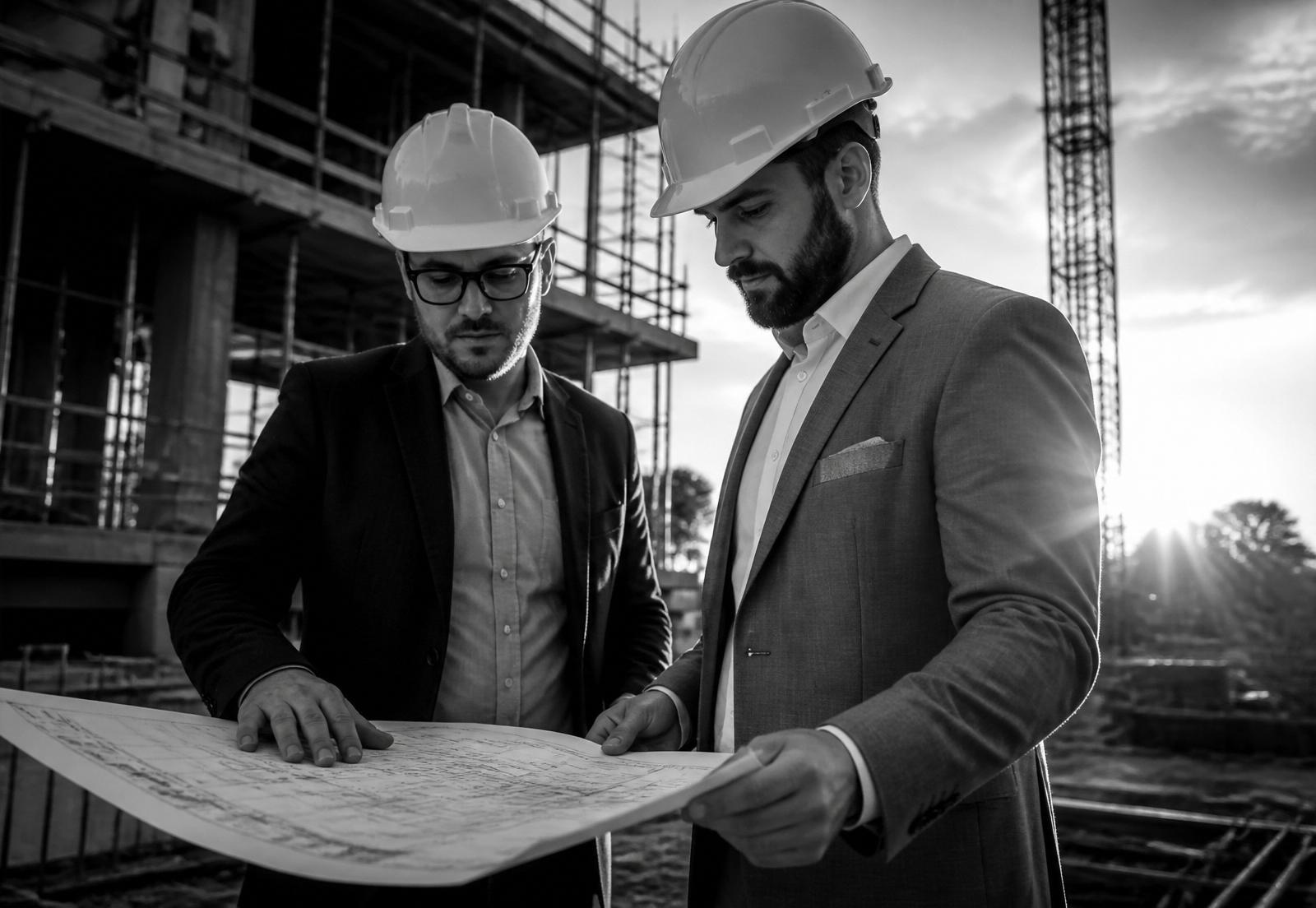 Engineers reviewing plans on site