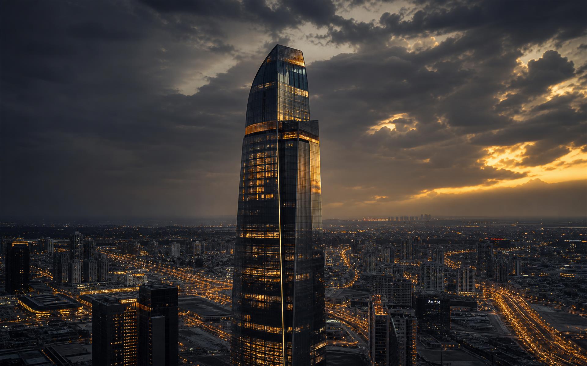 HG Holding signature tower at dusk